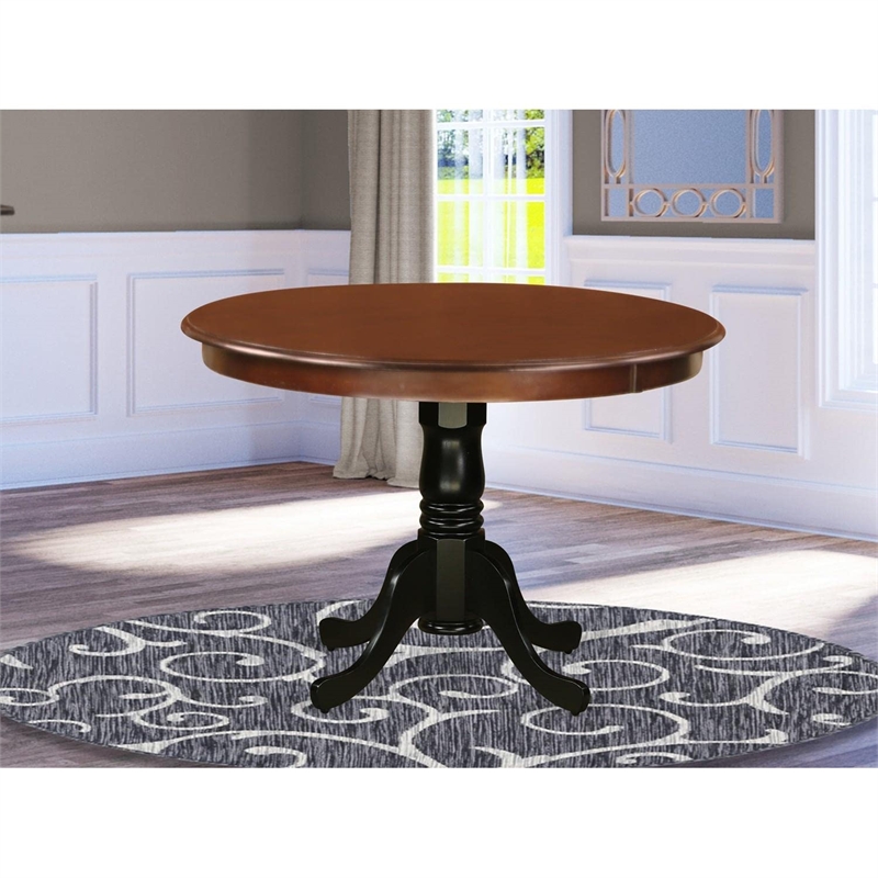 Pemberly Row Modern Round Wood Dining Table in Mahogany/Black