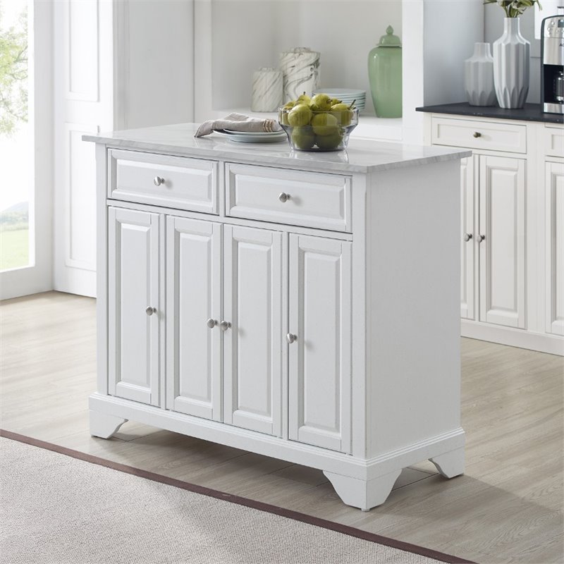 Pemberly Row Wood Top Kitchen Island Cart in Distressed White
