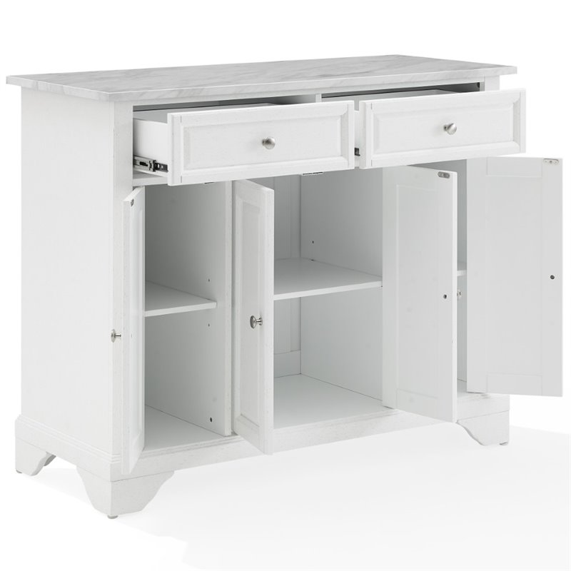 Pemberly Row Wood Top Kitchen Island Cart in Distressed White