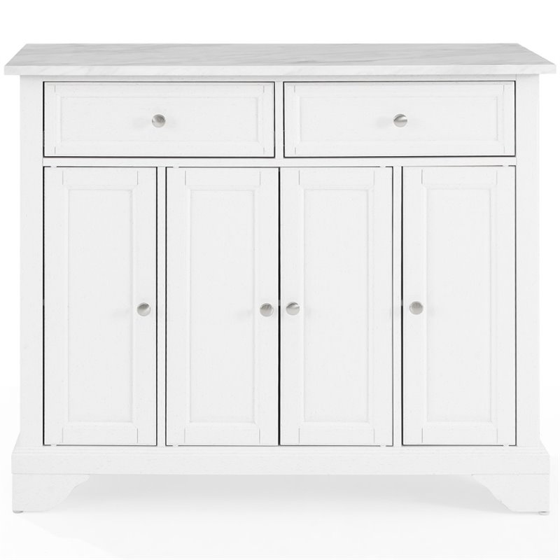 Pemberly Row Wood Top Kitchen Island Cart in Distressed White