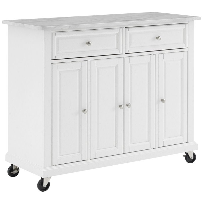 Pemberly Row Wood Top Kitchen Island Cart in Distressed White
