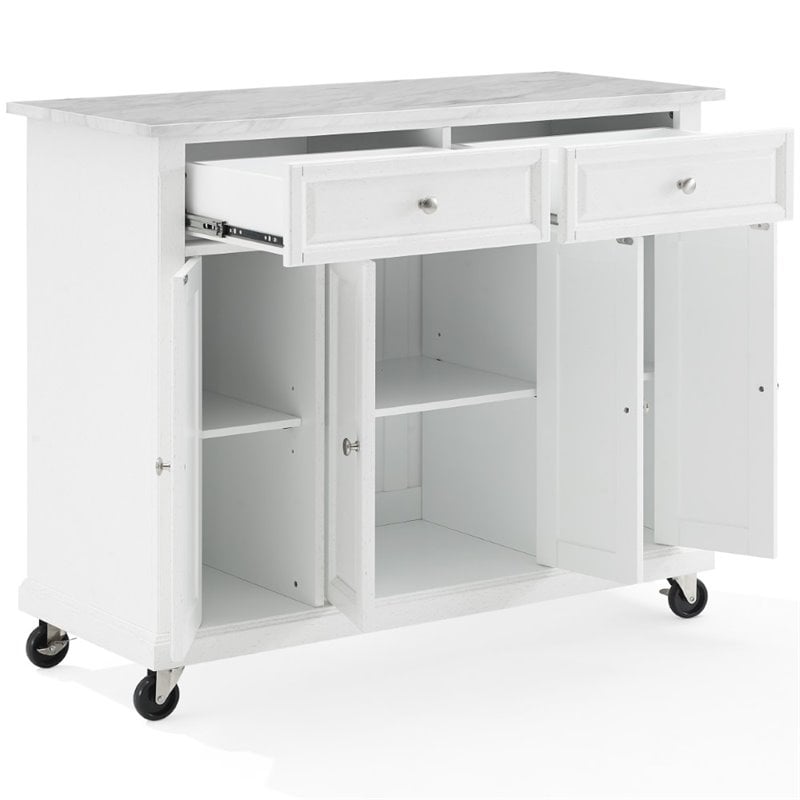 Pemberly Row Wood Top Kitchen Island Cart in Distressed White