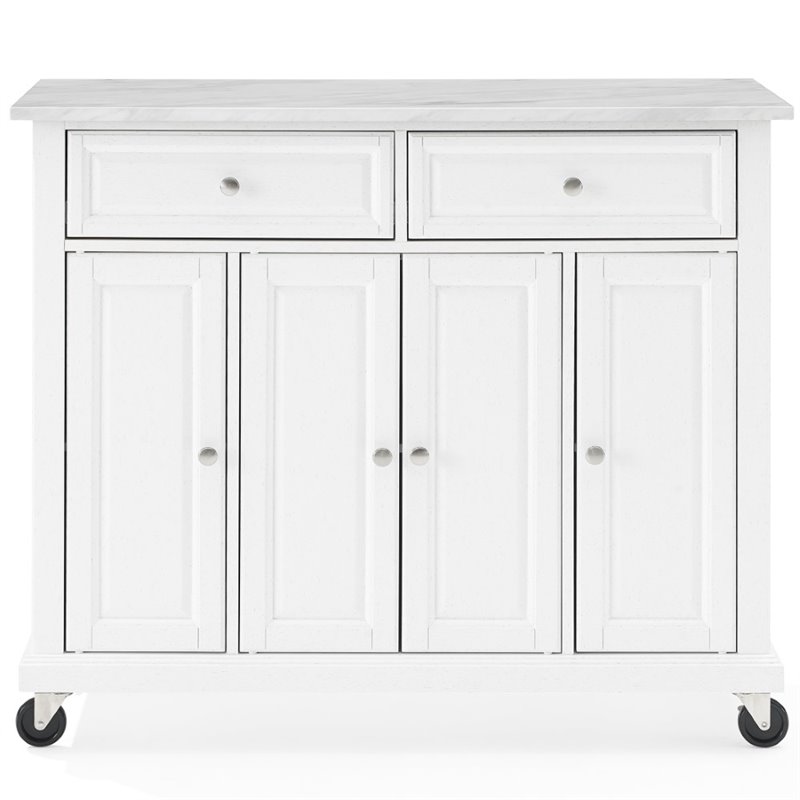 Pemberly Row Wood Top Kitchen Island Cart in Distressed White