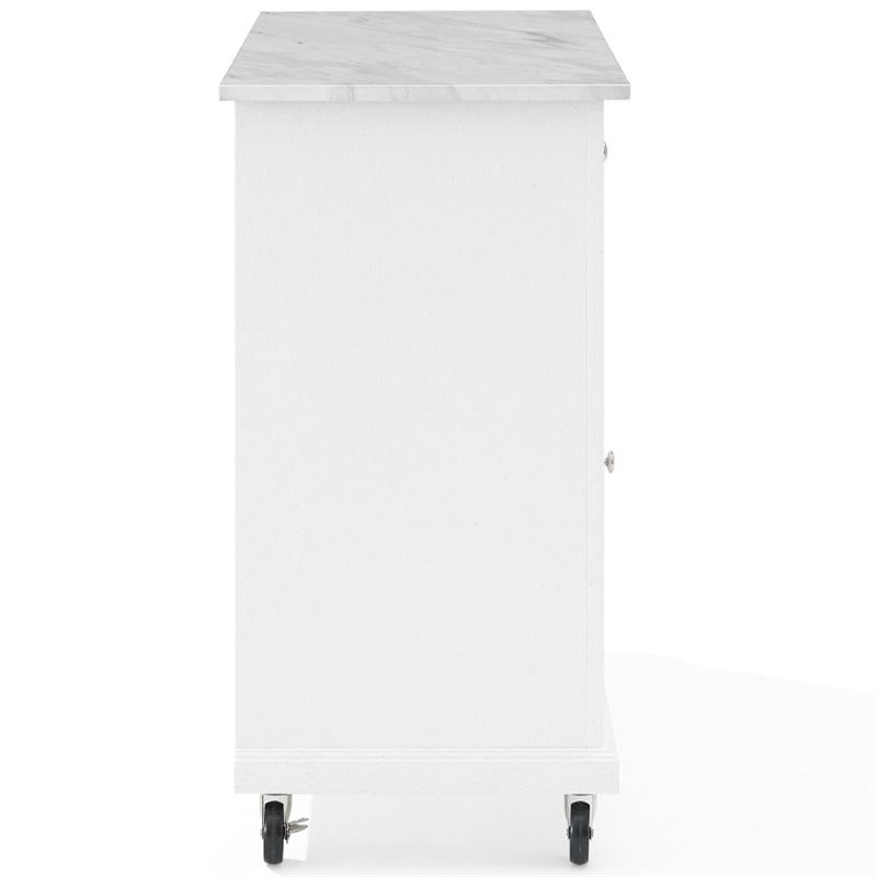 Pemberly Row Wood Top Kitchen Island Cart in Distressed White