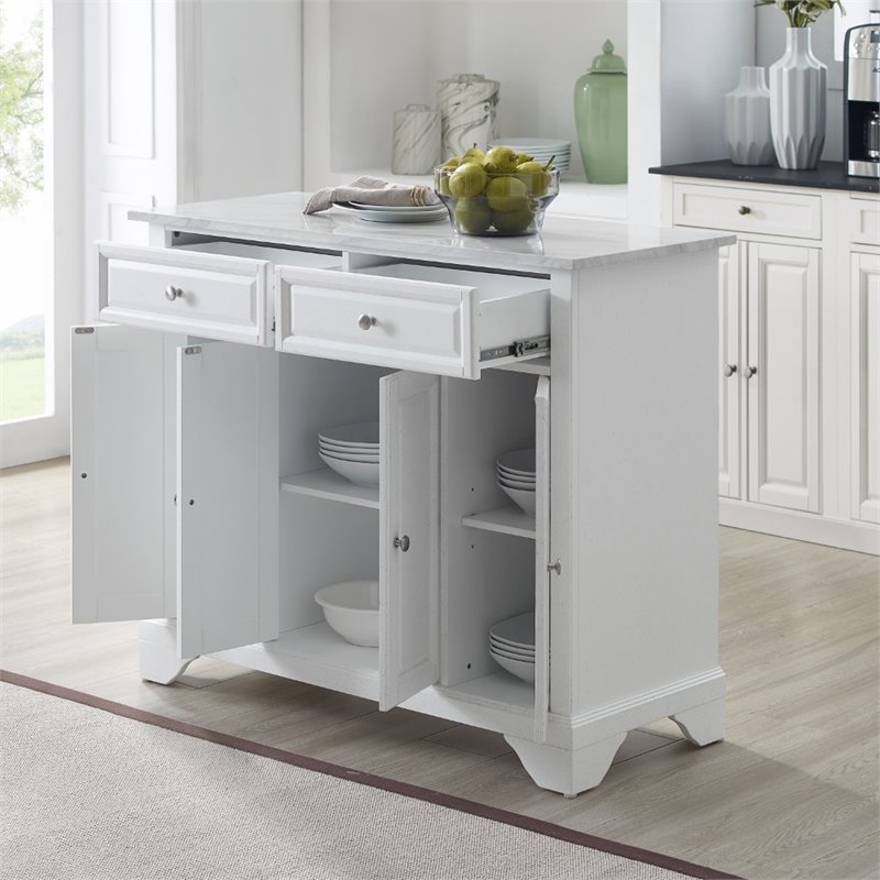 Pemberly Row Wood Top Kitchen Island Cart in Distressed White