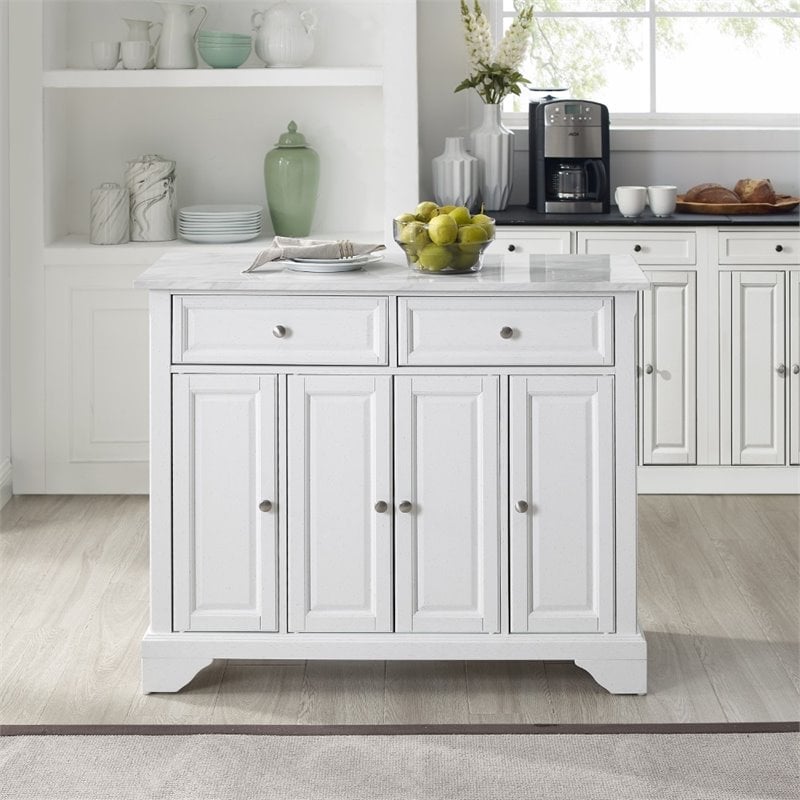 Pemberly Row Wood Top Kitchen Island Cart in Distressed White