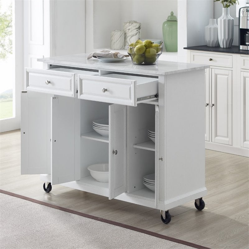 Pemberly Row Wood Top Kitchen Island Cart in Distressed White