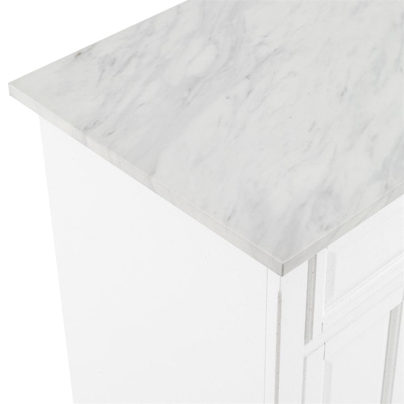 Pemberly Row Wood Top Kitchen Island Cart in Distressed White