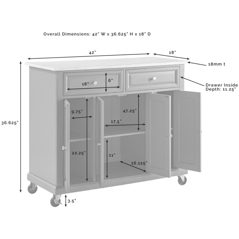 Pemberly Row Wood Top Kitchen Island Cart in Distressed White
