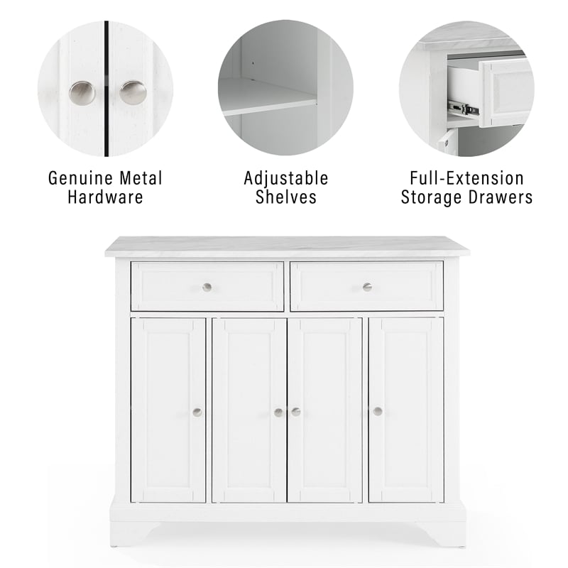 Pemberly Row Wood Top Kitchen Island Cart in Distressed White