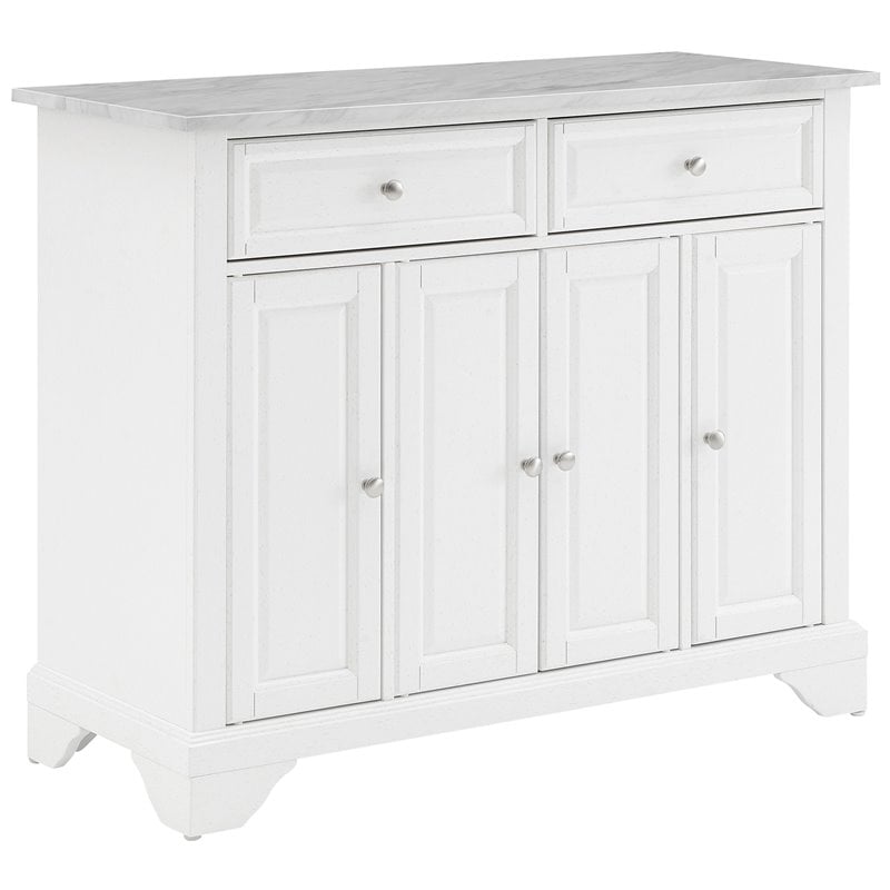 Pemberly Row Wood Top Kitchen Island Cart in Distressed White