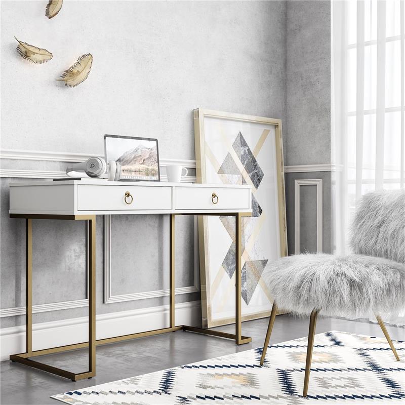 Pemberly Row Modern / Contemporary Engineered Wood Writing Desk in White