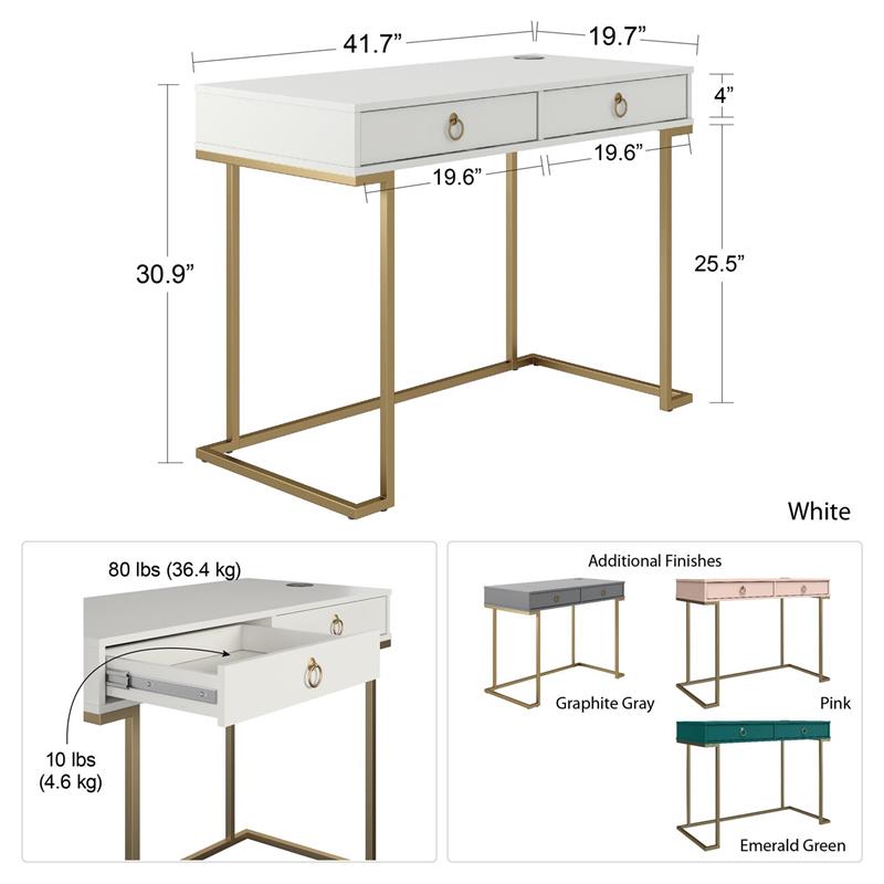 Pemberly Row Modern / Contemporary Engineered Wood Writing Desk in White