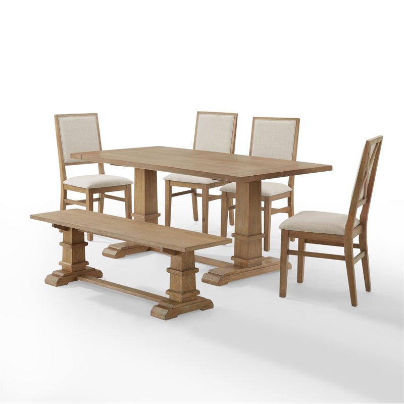 Pemberly Row 6-Piece Modern Wood Dining Set in Rustic Brown/Cream