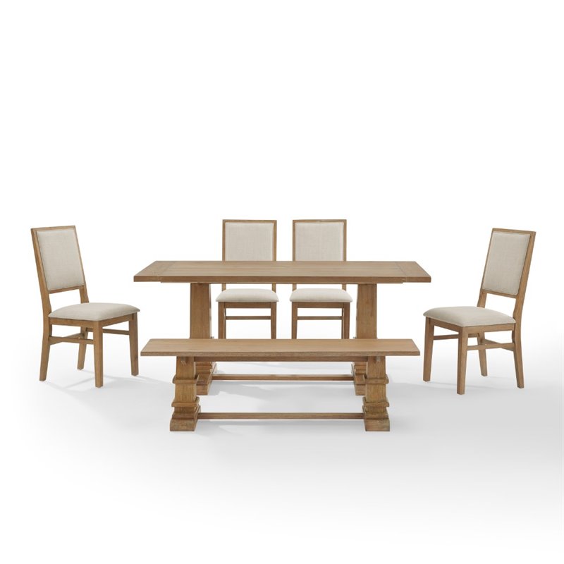 Pemberly Row 6-Piece Modern Wood Dining Set in Rustic Brown/Cream