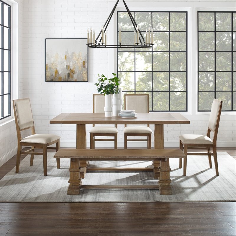 Pemberly Row 6-Piece Modern Wood Dining Set in Rustic Brown/Cream