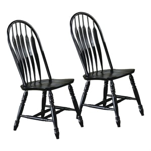 Pemberly Row Windsor Dining Side Chairs Black/Cherry Solid Wood Set of 2