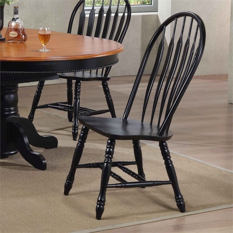 Pemberly Row Windsor Dining Side Chairs Black/Cherry Solid Wood Set of 2