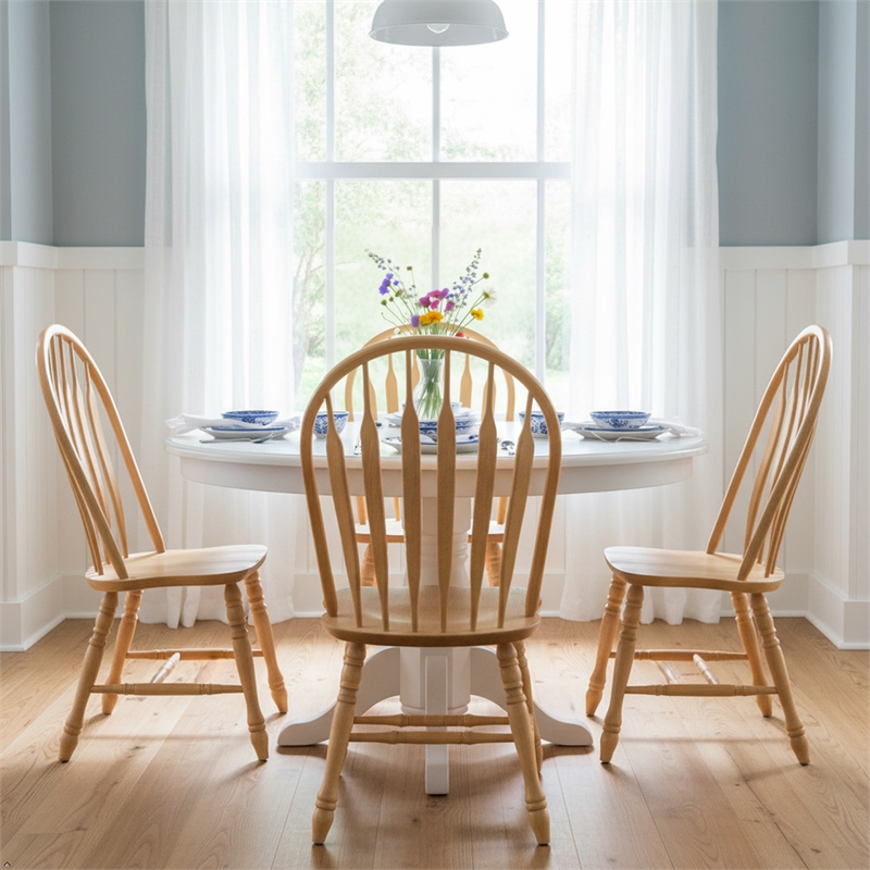 Pemberly Row Windsor Dining Side Chairs in Light Oak Solid Wood (Set of 2)