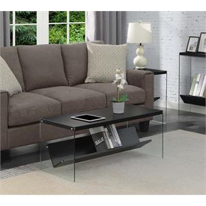 Pemberly Row Modern Coffee Table with Shelf in Black Wood Finish