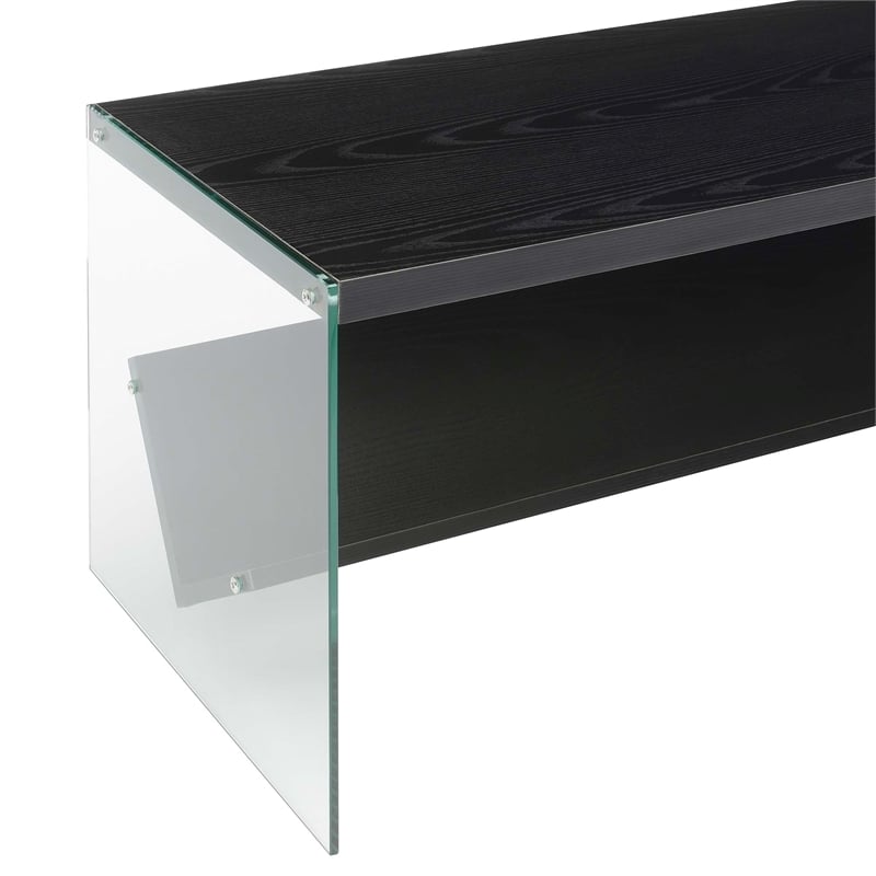 Pemberly Row Modern Coffee Table with Shelf in Black Wood Finish