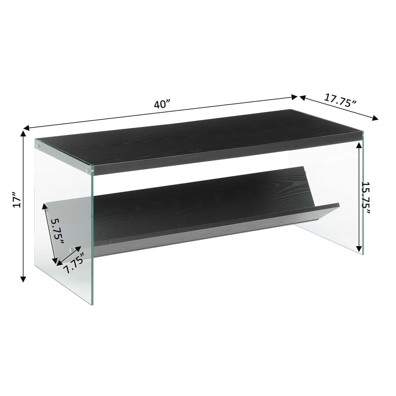 Pemberly Row Modern Coffee Table with Shelf in Black Wood Finish