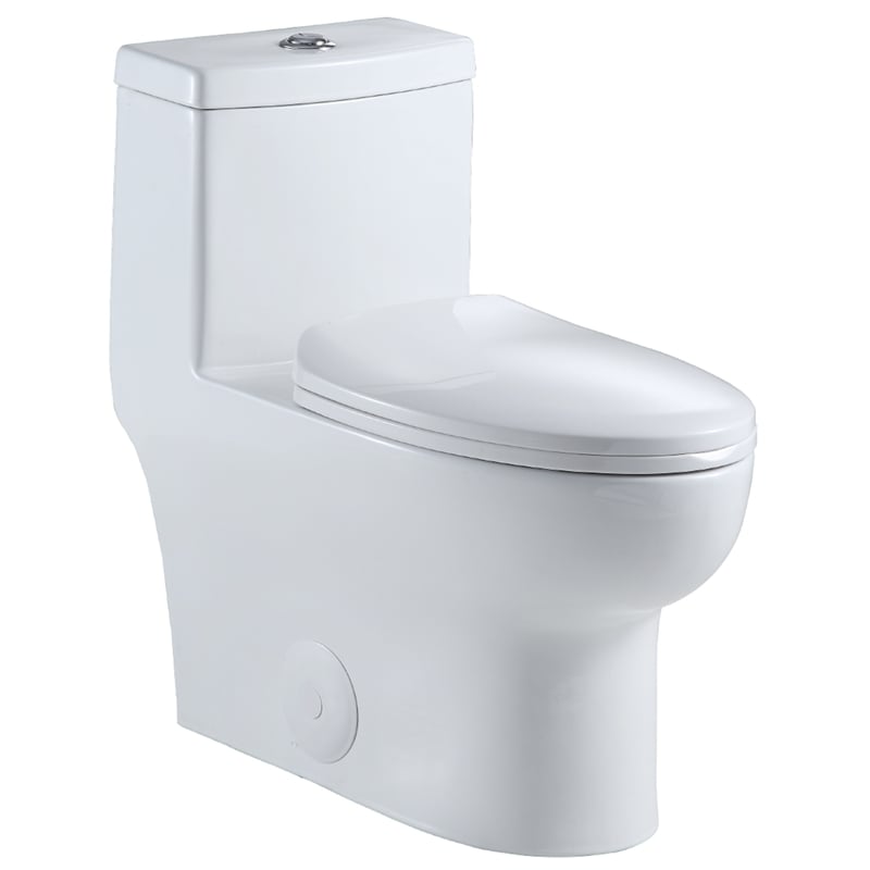Pemberly Row 1-Piece Dual Flush Elongated Ceramic Toilet in White Seat Included
