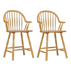 Pemberly Row 24&quot Windsor Wood Barstools/Arms in Oak (Set of 2)