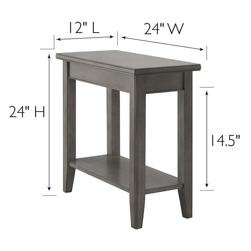 Pemberly Row Solid Wood Narrow End Table with Shelf in Smoke Gray