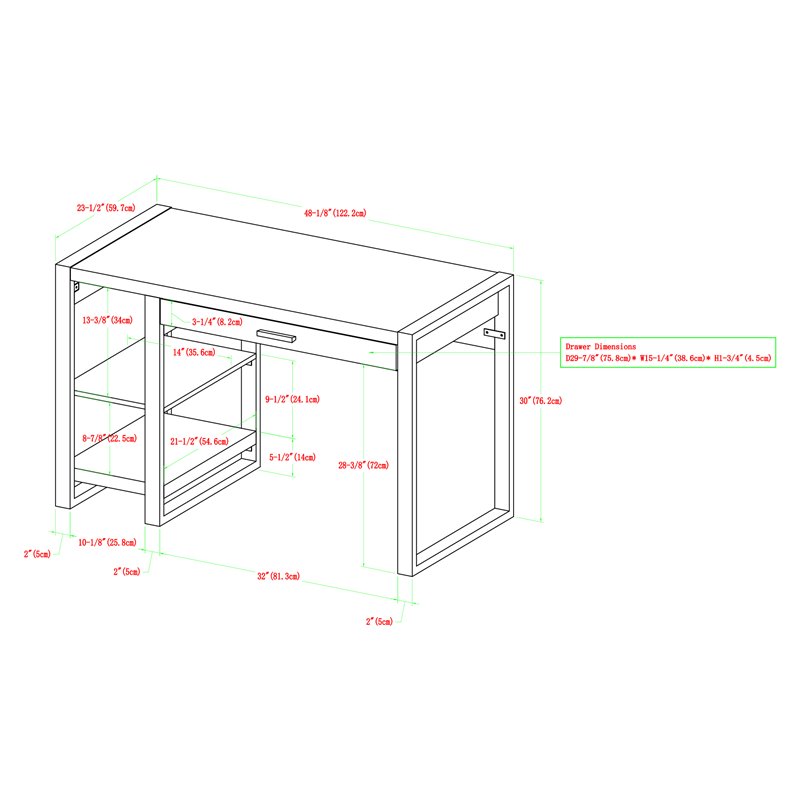 Pemberly Row Wood Computer Desk w/ USB Port and AC Plug-in Unit - Dark Walnut