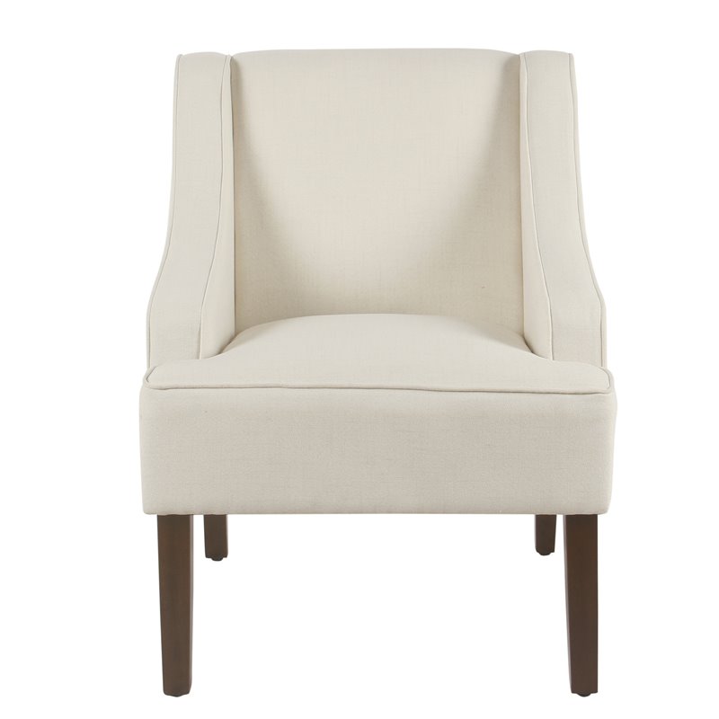 Pemberly Row Traditional Wood and Fabric Swoop Arm Accent Chair in Cream Finish