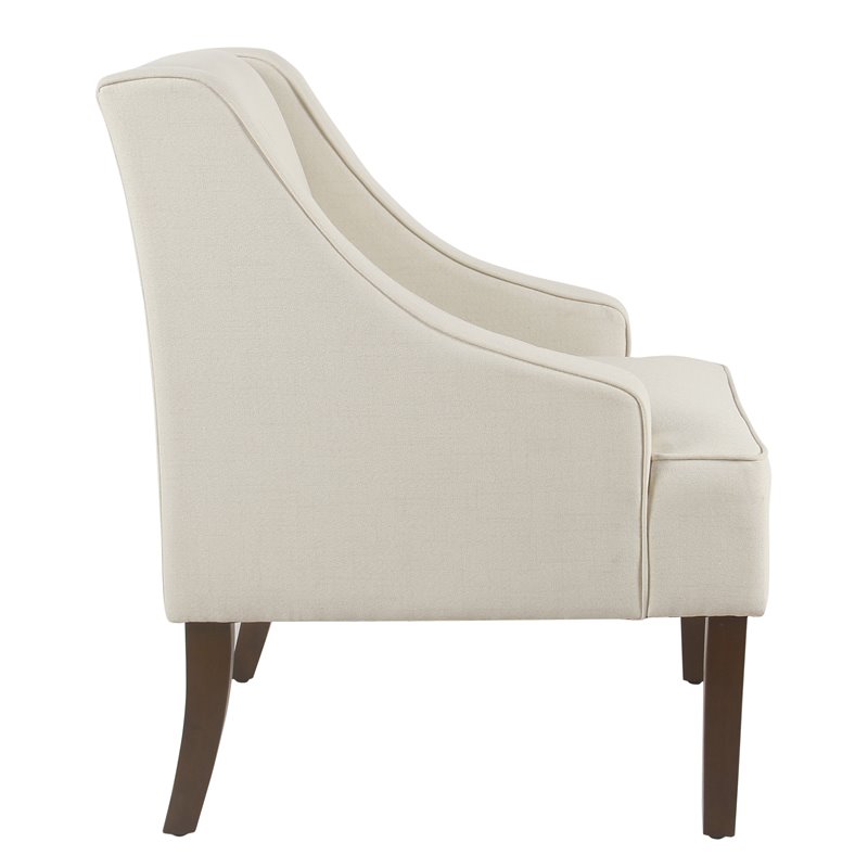 Pemberly Row Traditional Wood and Fabric Swoop Arm Accent Chair in Cream Finish