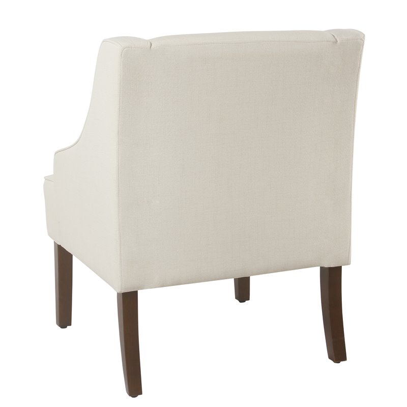 Pemberly Row Traditional Wood and Fabric Swoop Arm Accent Chair in Cream Finish
