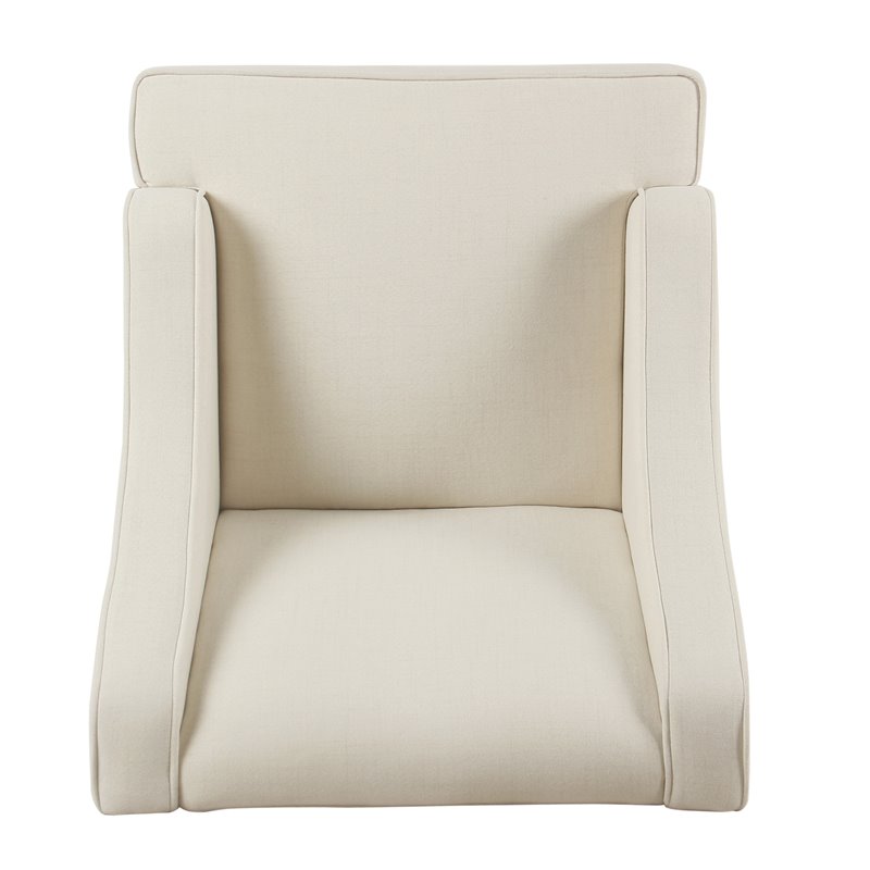 Pemberly Row Traditional Wood and Fabric Swoop Arm Accent Chair in Cream Finish