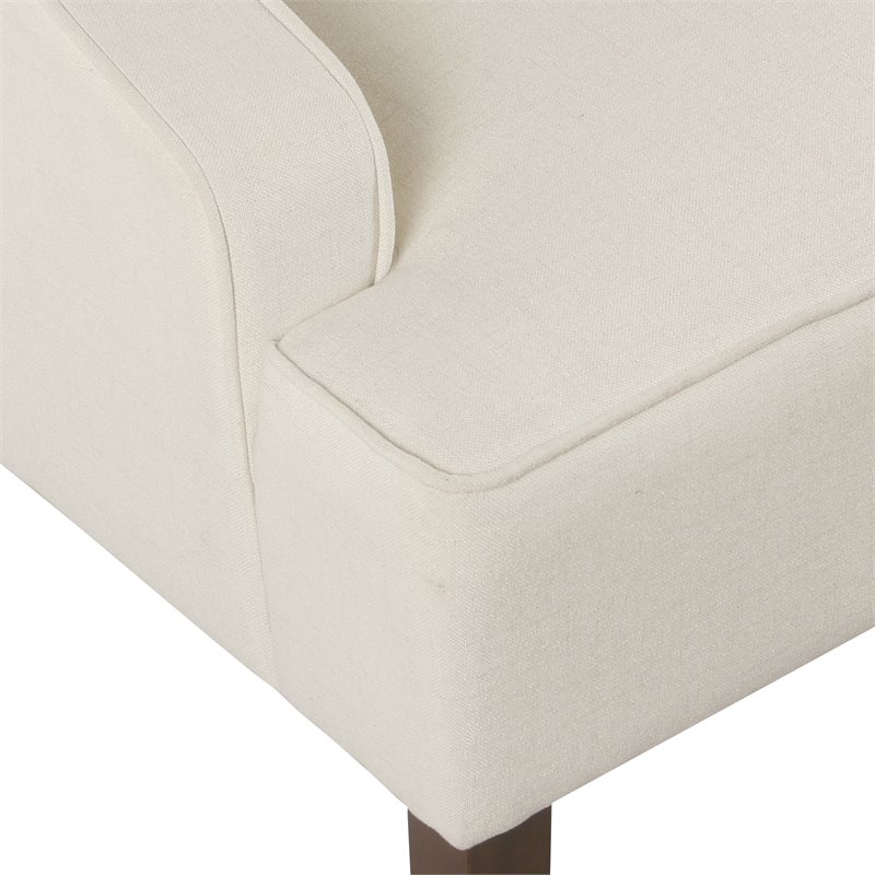 Pemberly Row Traditional Wood and Fabric Swoop Arm Accent Chair in Cream Finish