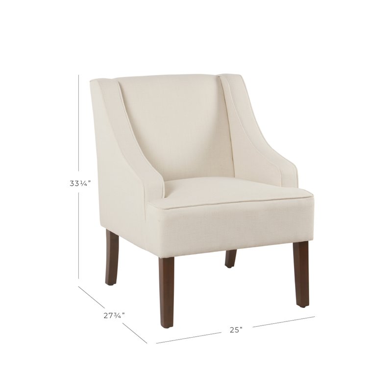 Pemberly Row Traditional Wood and Fabric Swoop Arm Accent Chair in Cream Finish