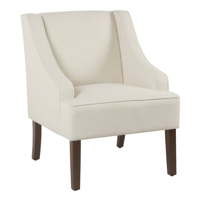 Pemberly Row Traditional Wood and Fabric Swoop Arm Accent Chair in Cream Finish