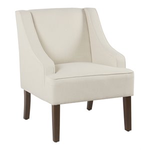 Pemberly Row Traditional Wood and Fabric Swoop Arm Accent Chair in Cream Finish