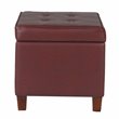 Pemberly Row Square Transitional Faux Leather Storage Ottoman in Dark Red