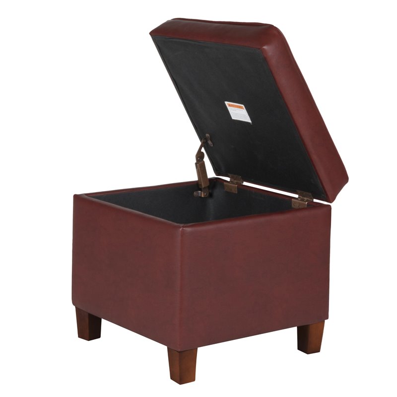 Pemberly Row Square Transitional Faux Leather Storage Ottoman in Dark Red
