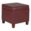 Pemberly Row Square Transitional Faux Leather Storage Ottoman in Dark Red