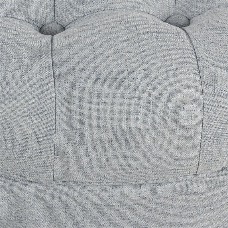 Pemberly Row Round Traditional Wood and Fabric Large Storage Ottoman in Blue