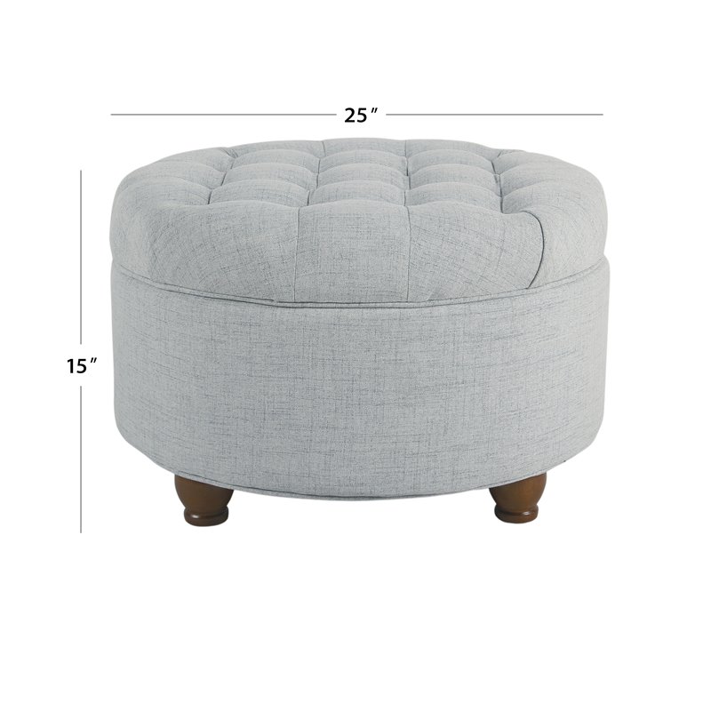Pemberly Row Round Traditional Wood and Fabric Large Storage Ottoman in Blue