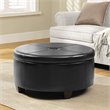 Pemberly Row Faux Leather Button-top Large Storage Ottoman in Black
