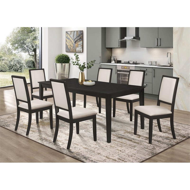 Pemberly Row 7-piece Contemporary Rectangular Wood Dining Set Black and Cream