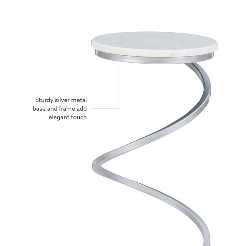 Pemberley Row Marble White Drink Table Round Compact 10.5