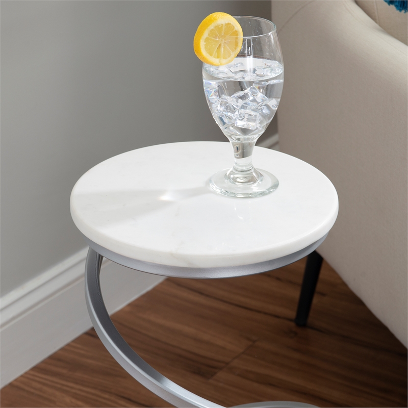 Pemberley Row Marble White Drink Table Round Compact 10.5