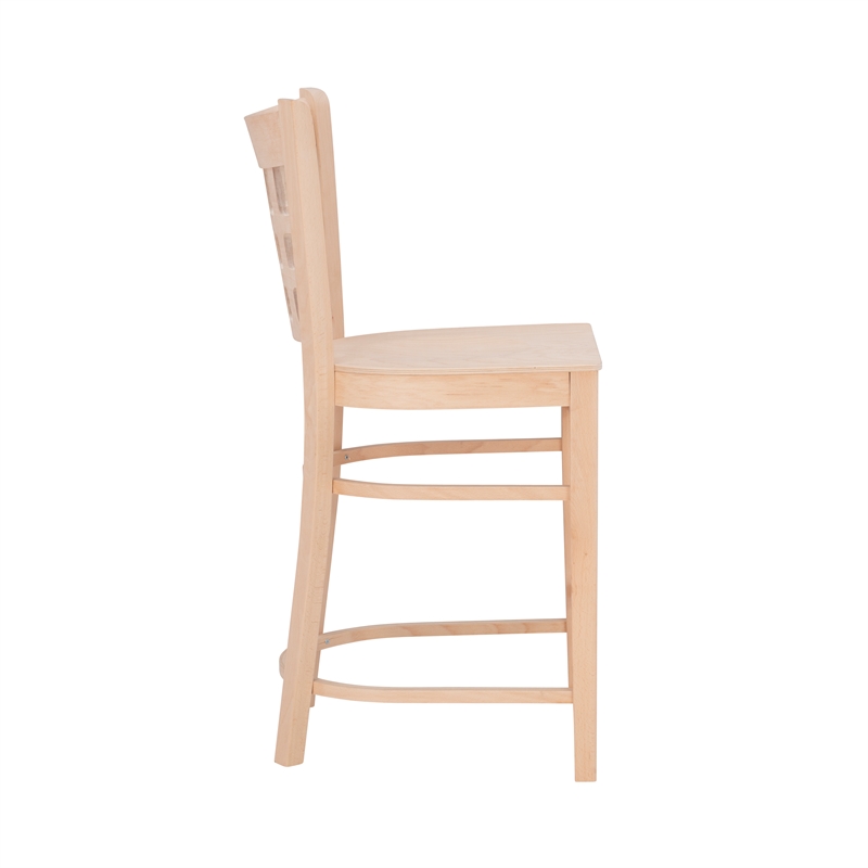 Pemberly Row Wood Commercial Grade Set of Two Counter Stools in Unfinish Natural