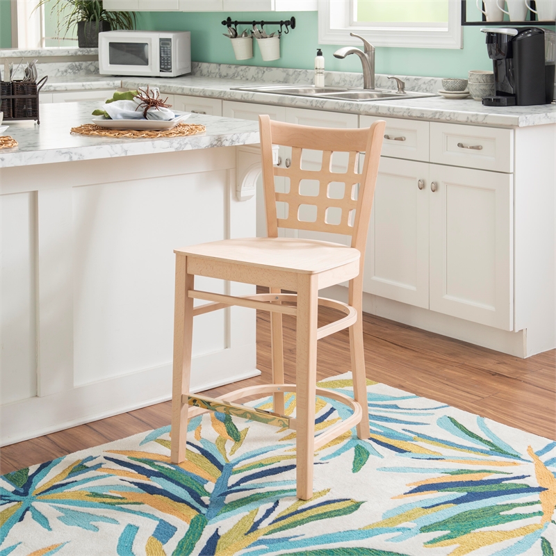 Pemberly Row Wood Commercial Grade Set of Two Counter Stools in Unfinish Natural