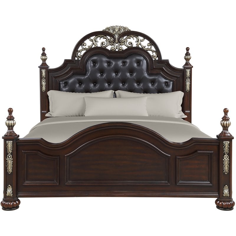 Pemberly Row Contemporary Solid Wood King Bed in Madeira Brown